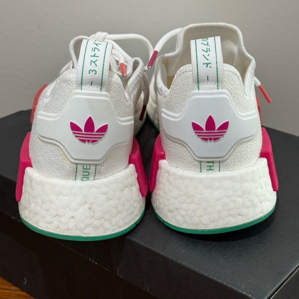 adidas Women’s White Sneakers with Pink & Teal Accents - Picture 3 of 6